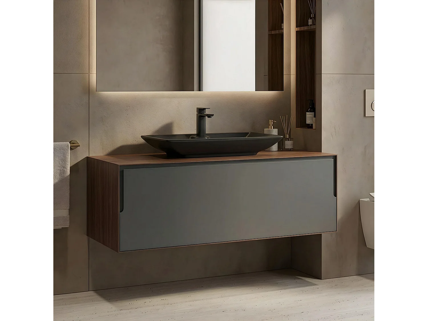 Meuble Vasque "Craft 120" - 120 x 50 x 40 cm - Walnut / Anthracite