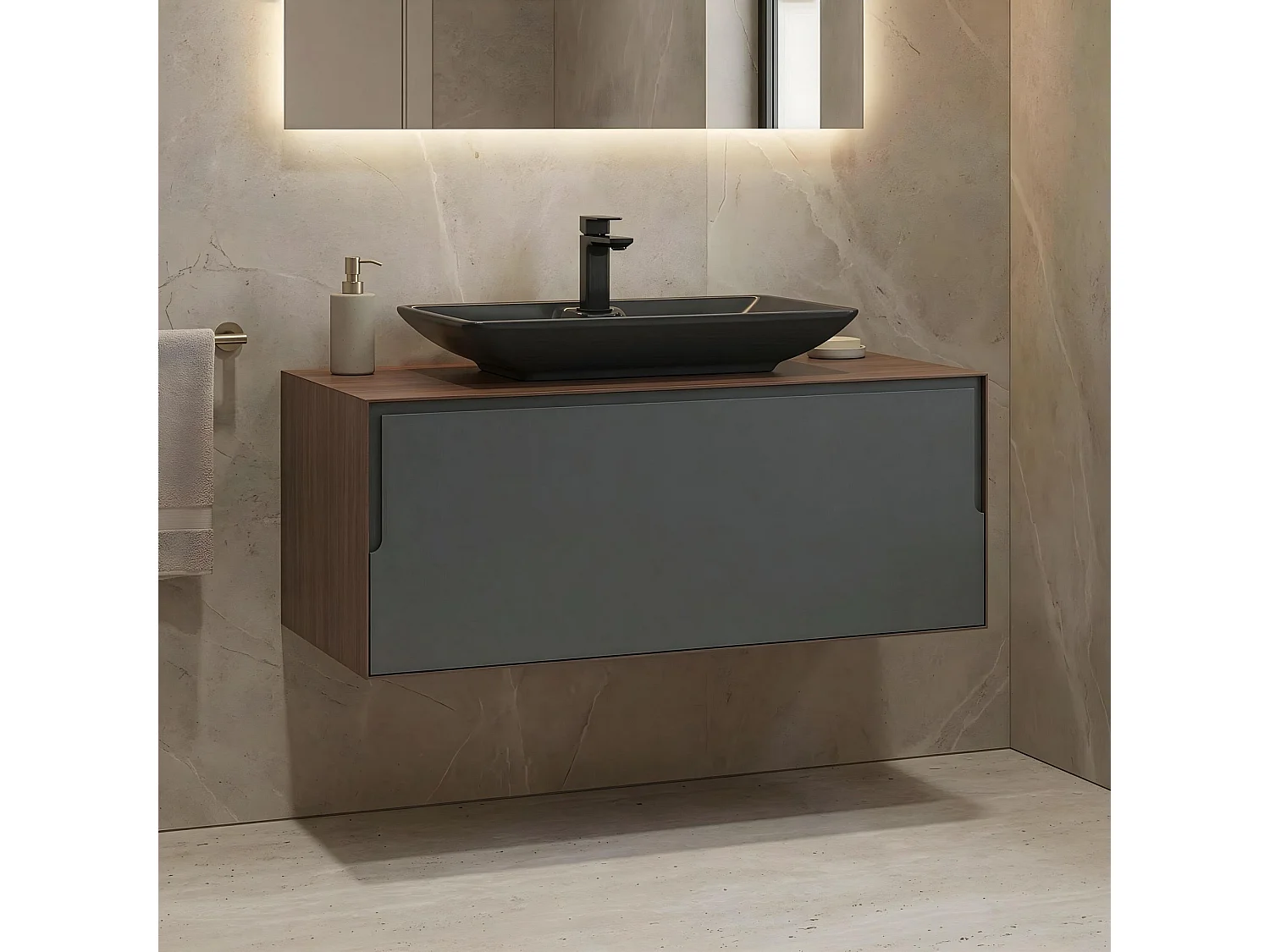 Meuble Vasque "Craft 100" - 100 x 50 x 40 cm - Walnut / Anthracite