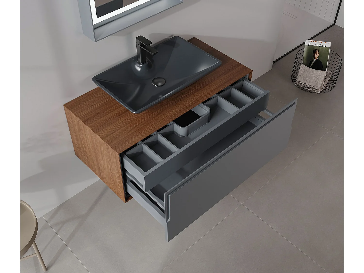 Meuble Vasque "Craft 100" - 100 x 50 x 40 cm - Walnut / Anthracite