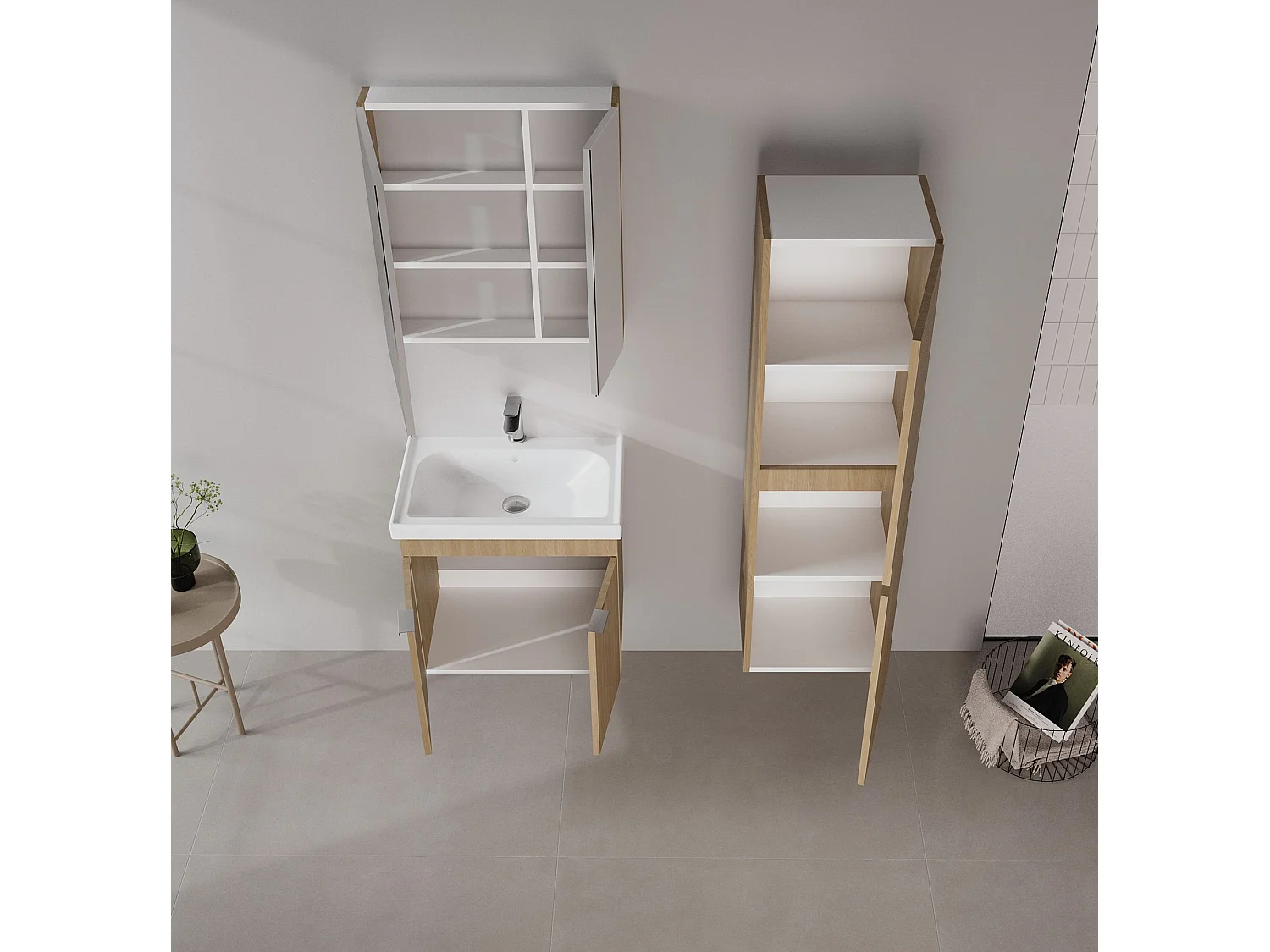 Ensemble Meuble Vasque avec Miroir (2 Pièces) "Desna 60" - 60 x 45 x 58 cm - Oak