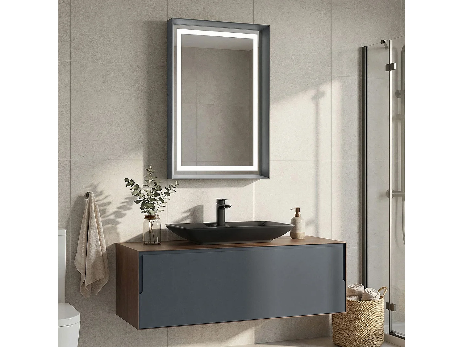 Ensemble Meuble Vasque avec Miroir (2 Pièces) "Craft 120" - 120 x 50 x 40 cm - Walnut / Anthracite