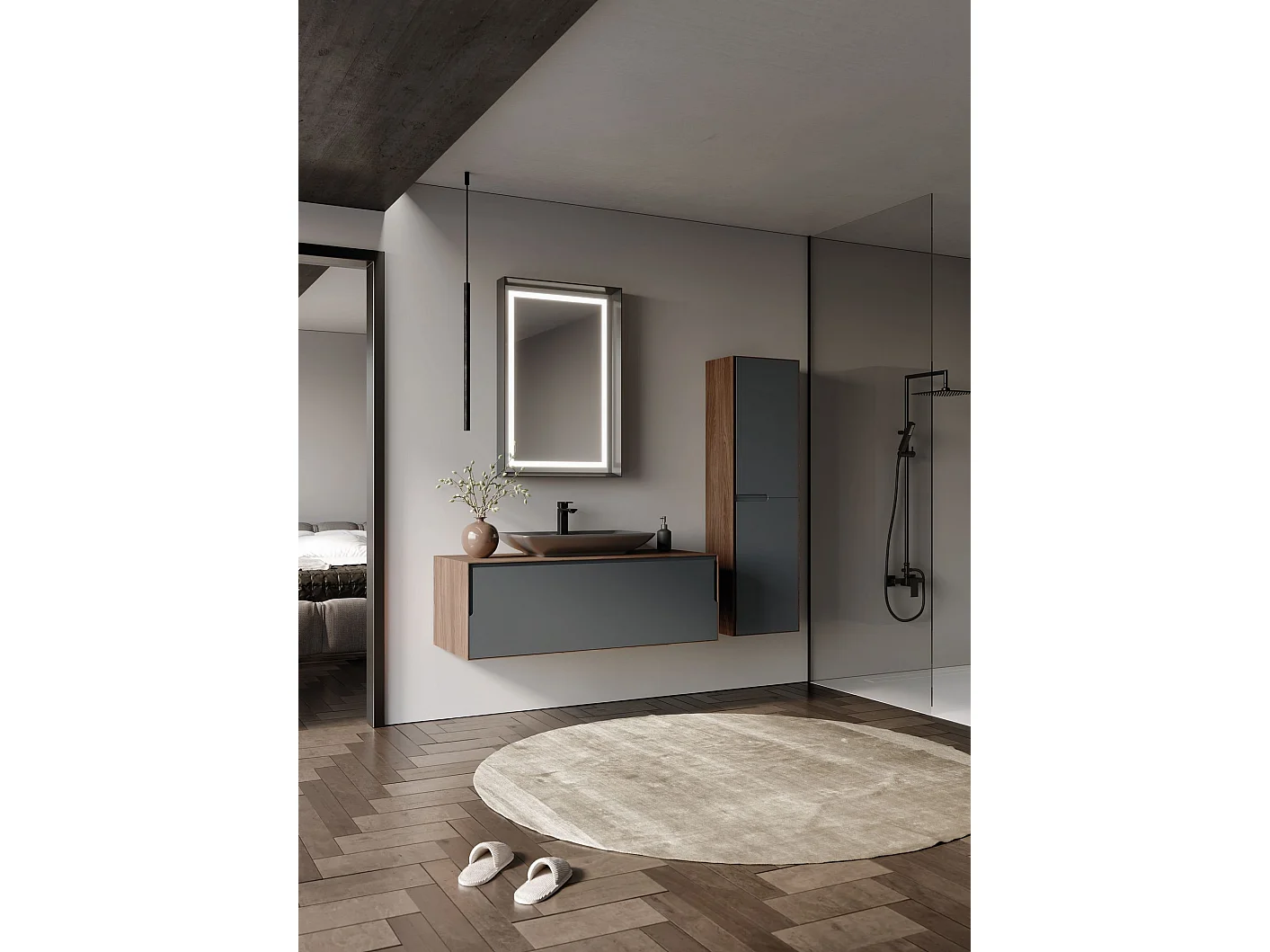 Ensemble Meuble Vasque avec Miroir (2 Pièces) "Craft 120" - 120 x 50 x 40 cm - Walnut / Anthracite