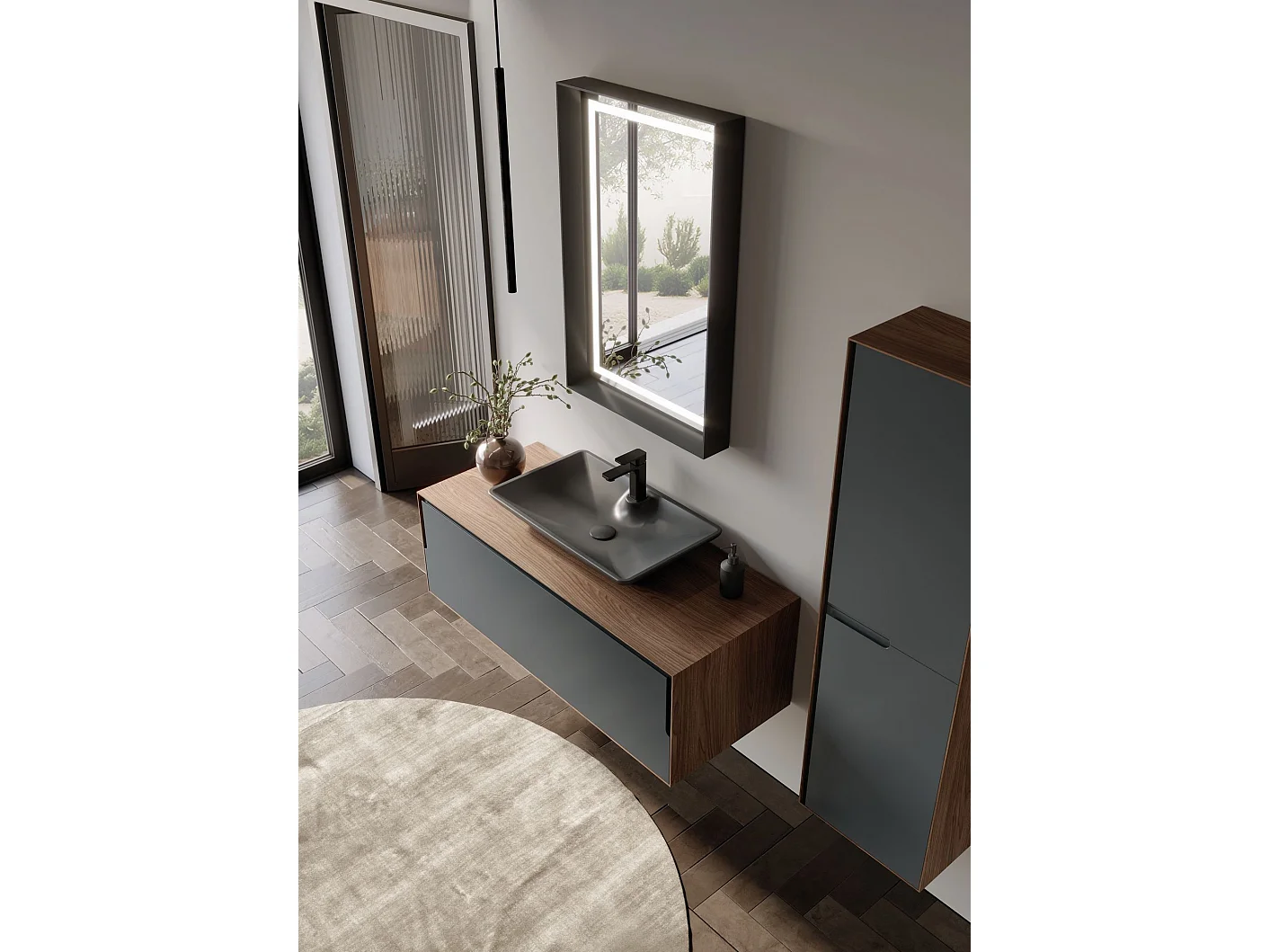 Ensemble Meuble Vasque avec Miroir (2 Pièces) "Craft 120" - 120 x 50 x 40 cm - Walnut / Anthracite