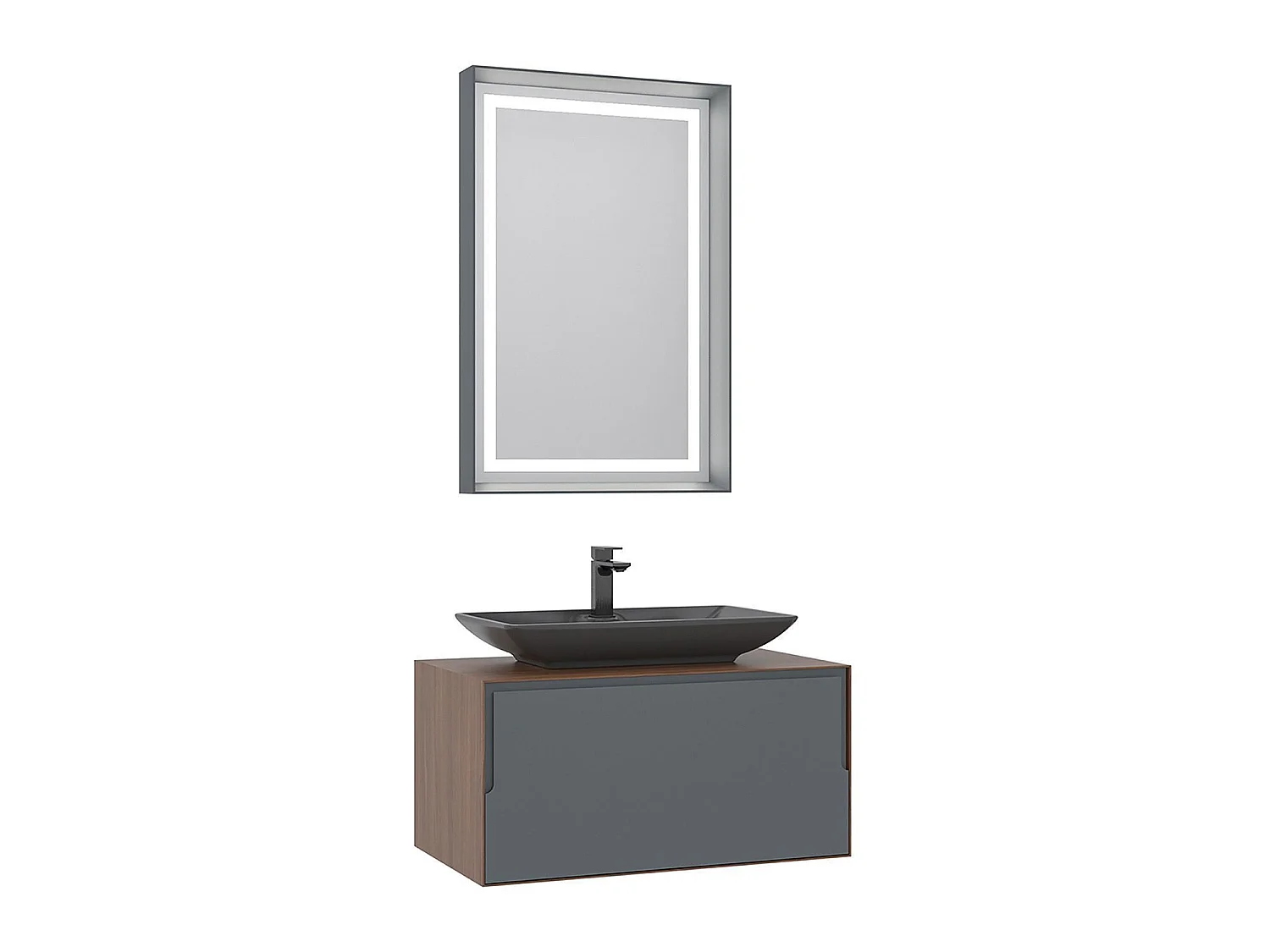 Ensemble Meuble Vasque avec Miroir (2 Pièces) "Craft 80" - 60 x 50 x 40 cm - Walnut / Anthracite