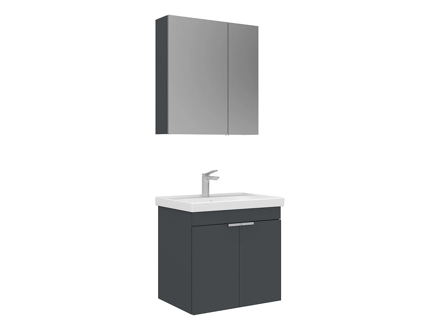 Ensemble Meuble Vasque avec Miroir (2 Pièces) "Desna 60" - 60 x 45 x 58 cm - Matte Anthracite