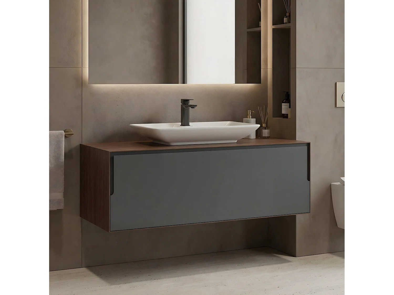 Meuble Vasque "Craft 120" - 120 x 50 x 40 cm - Walnut / Anthracite