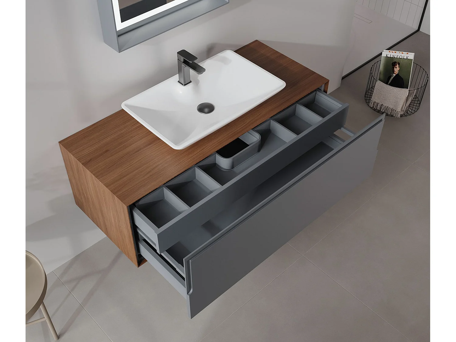 Meuble Vasque "Craft 120" - 120 x 50 x 40 cm - Walnut / Anthracite