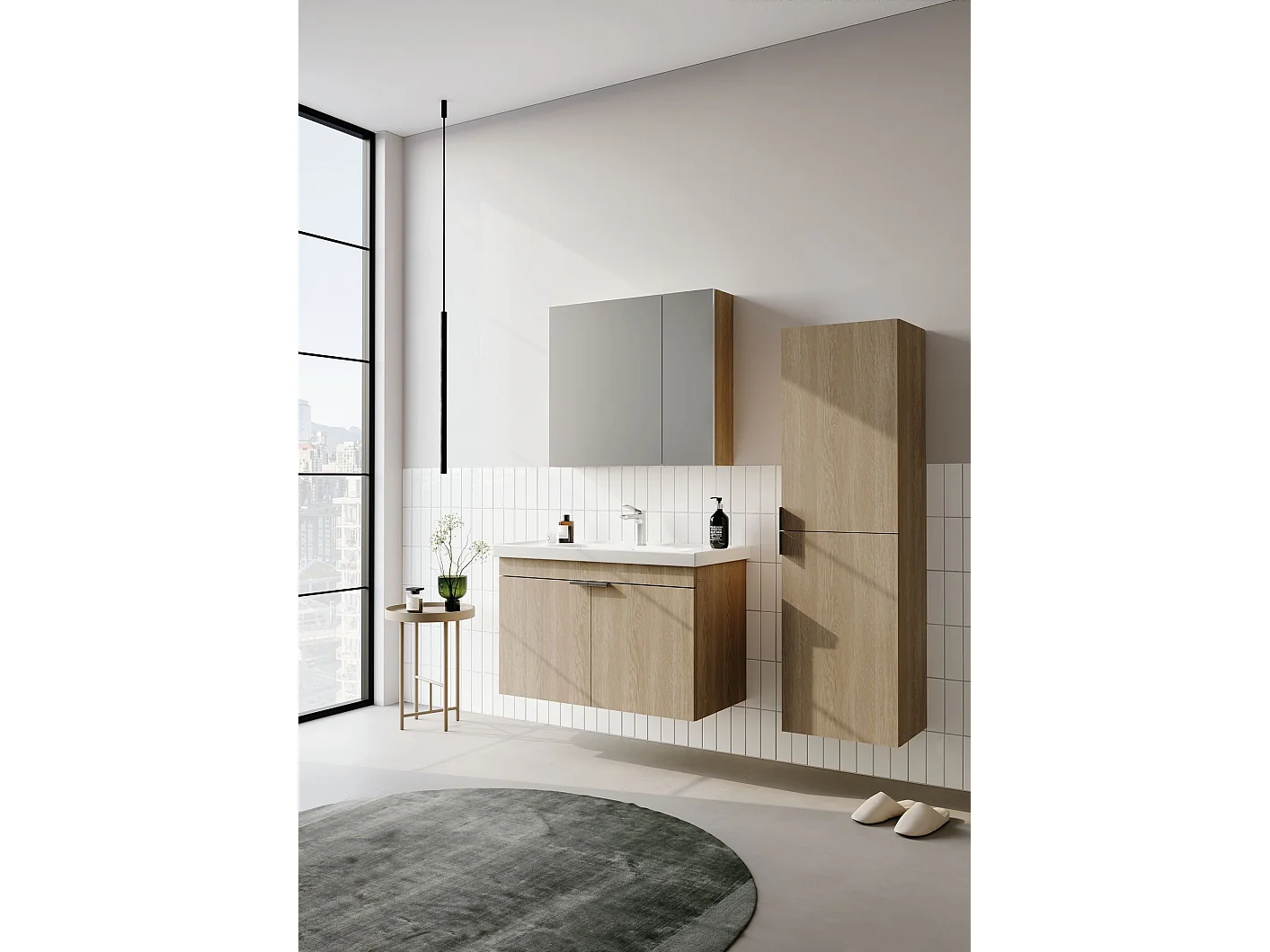 Ensemble Meuble Vasque avec Miroir (2 Pièces) "Desna 90" - 90 x 45 x 58 cm - Oak