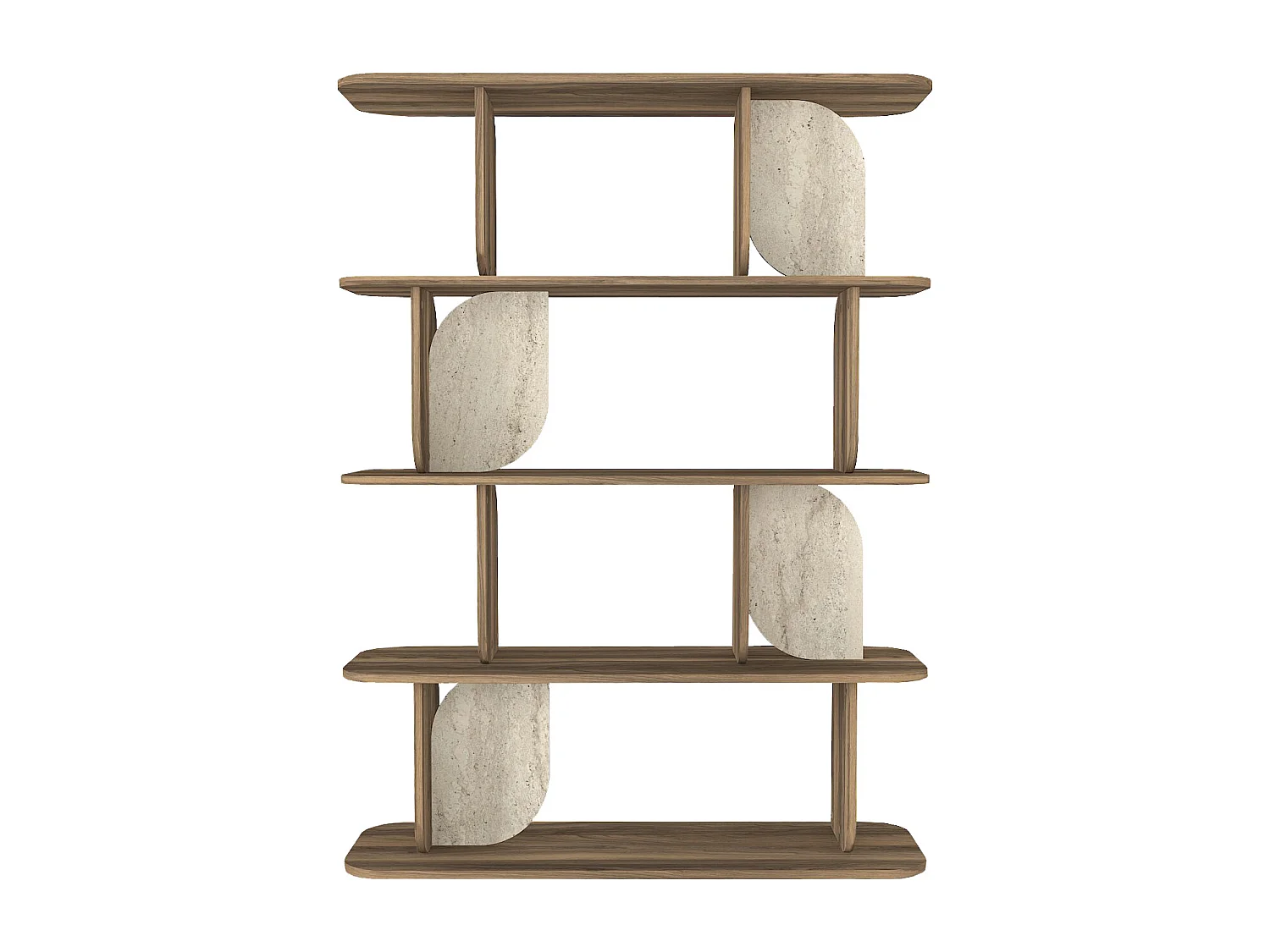 Lot de 2 étagère avec 4 tablettes - Naturel foncé et effet travertin beige - NELERIA