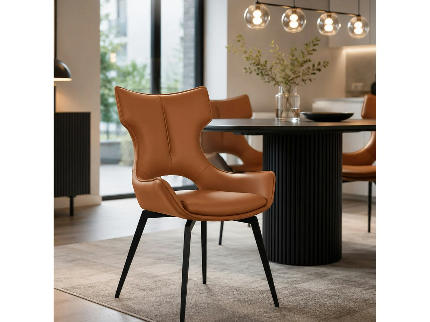 Chaise pivotante cuir cognac dossier ouvert (lot de 2) LOMBARDIE