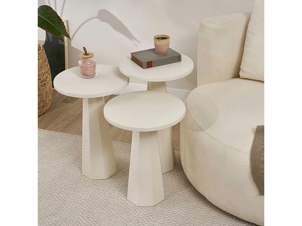Set aus 3 weißen Couchtischen H57/H52/H47 cm - LILYUM