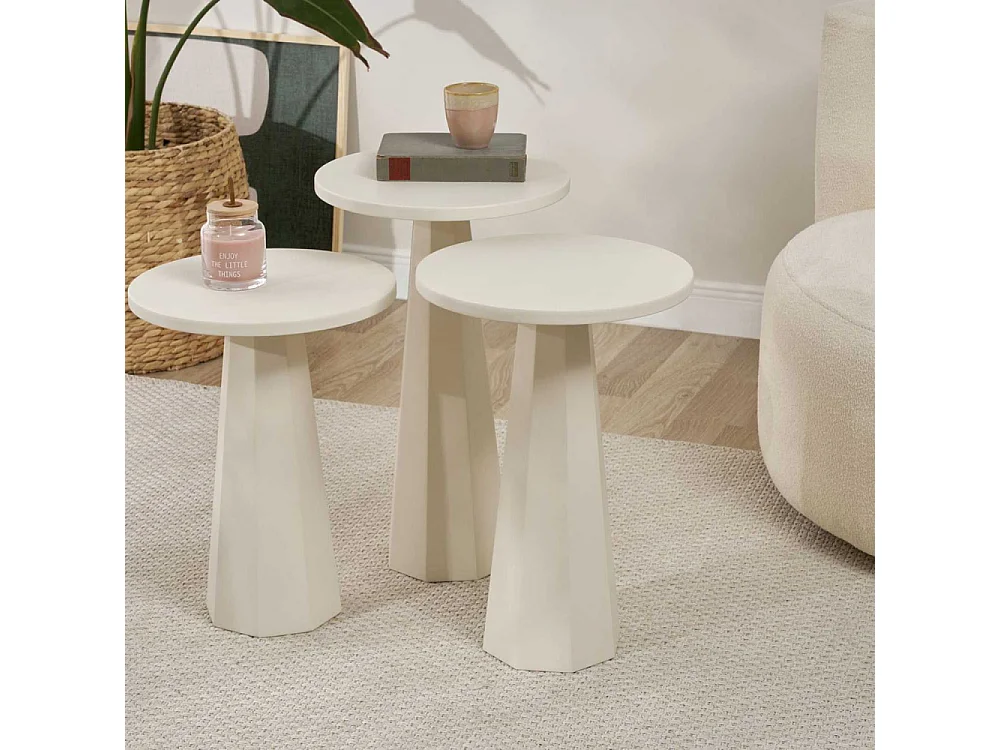 Set aus 3 weißen Couchtischen H57/H52/H47 cm - LILYUM