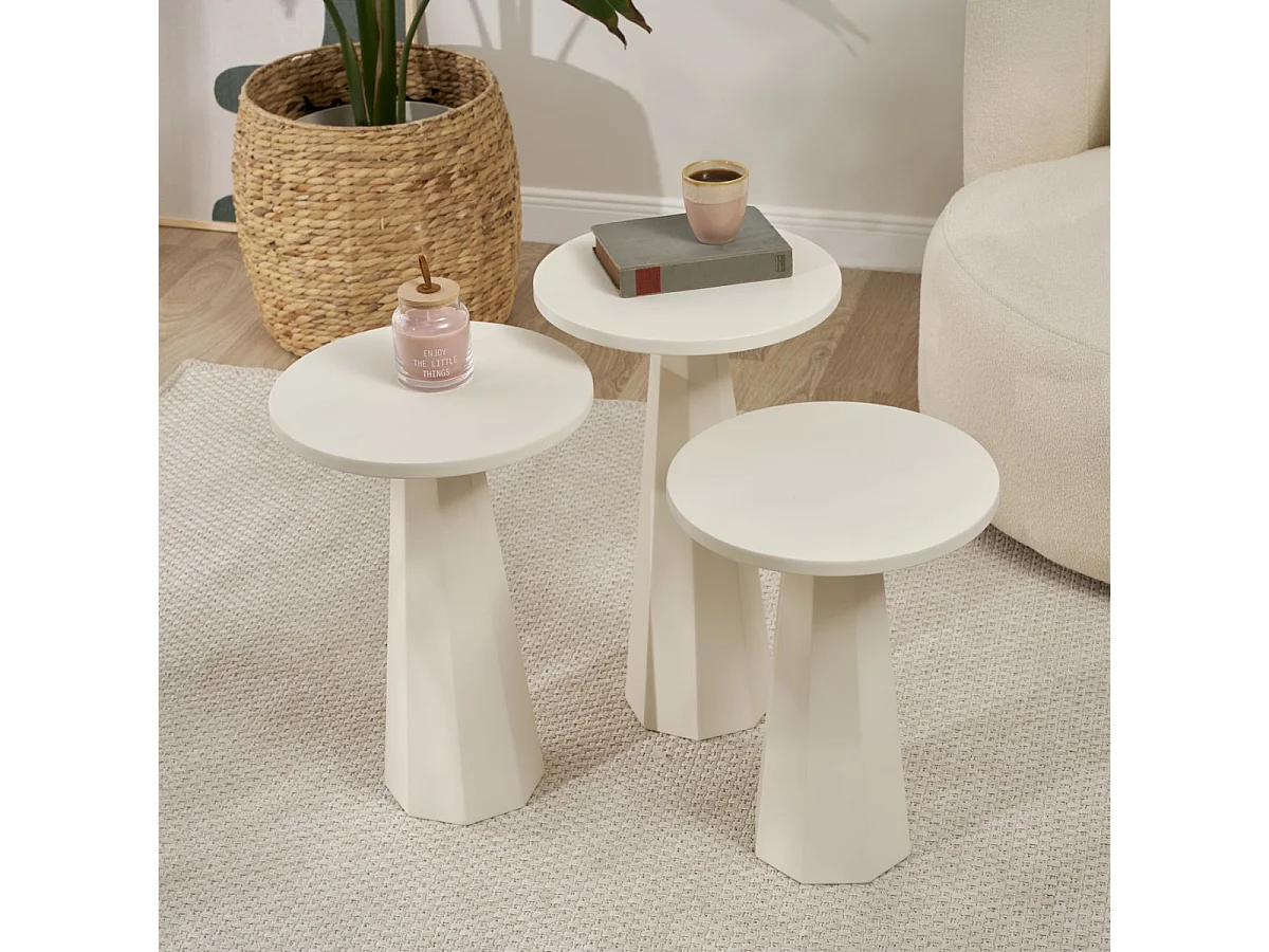 Set aus 3 weißen Couchtischen H57/H52/H47 cm - LILYUM
