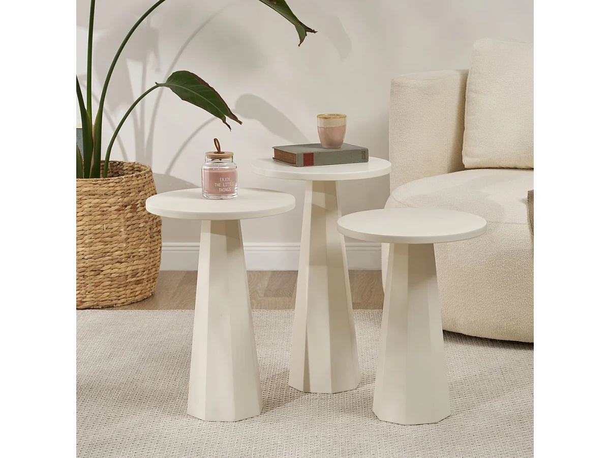 Set aus 3 weißen Couchtischen H57/H52/H47 cm - LILYUM