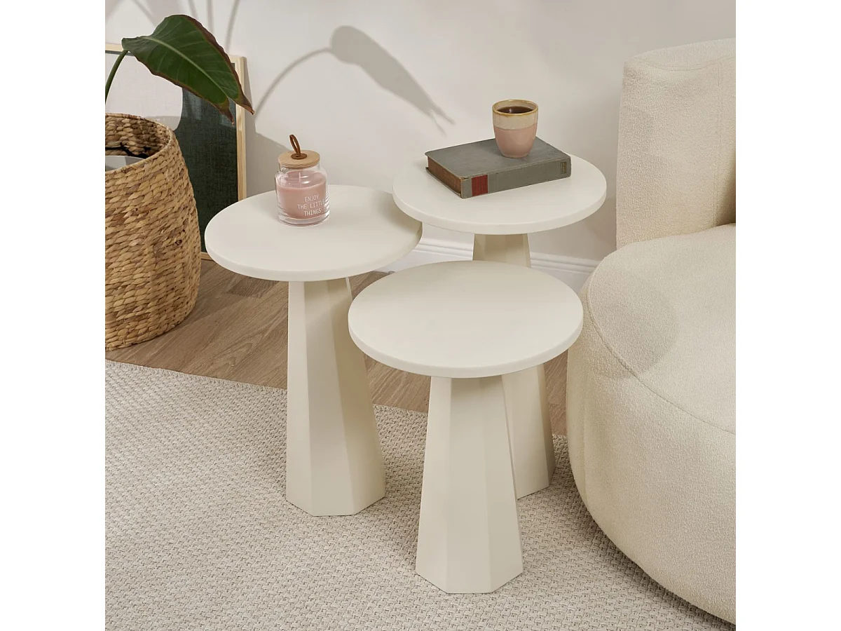 Set aus 3 weißen Couchtischen H57/H52/H47 cm - LILYUM