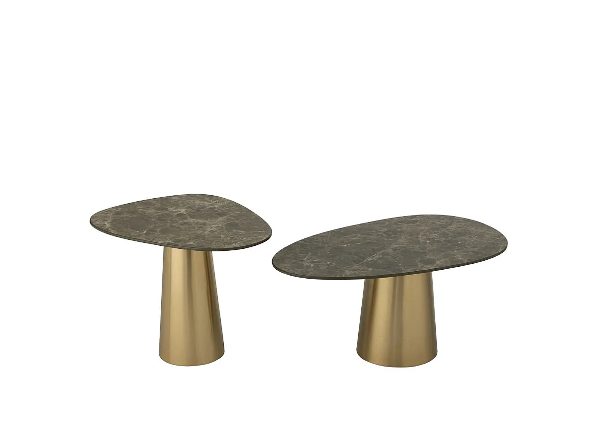 Lot de 2 Tables Basses "Effet Marbre" 74cm Bronze