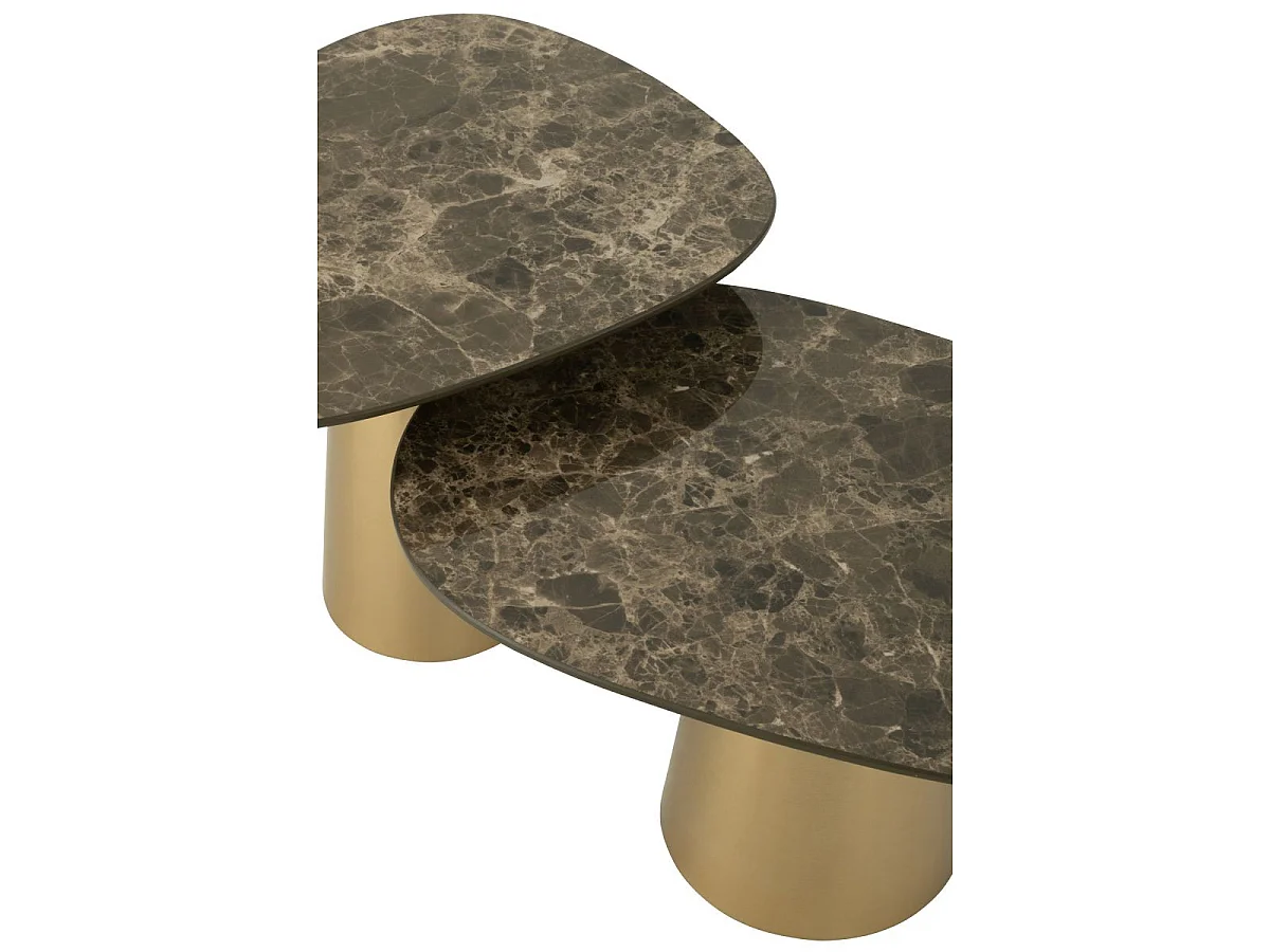 Lot de 2 Tables Basses "Effet Marbre" 74cm Bronze