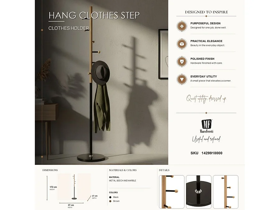 Porte-Manteau en Bois "Step" 172cm Noir & Naturel