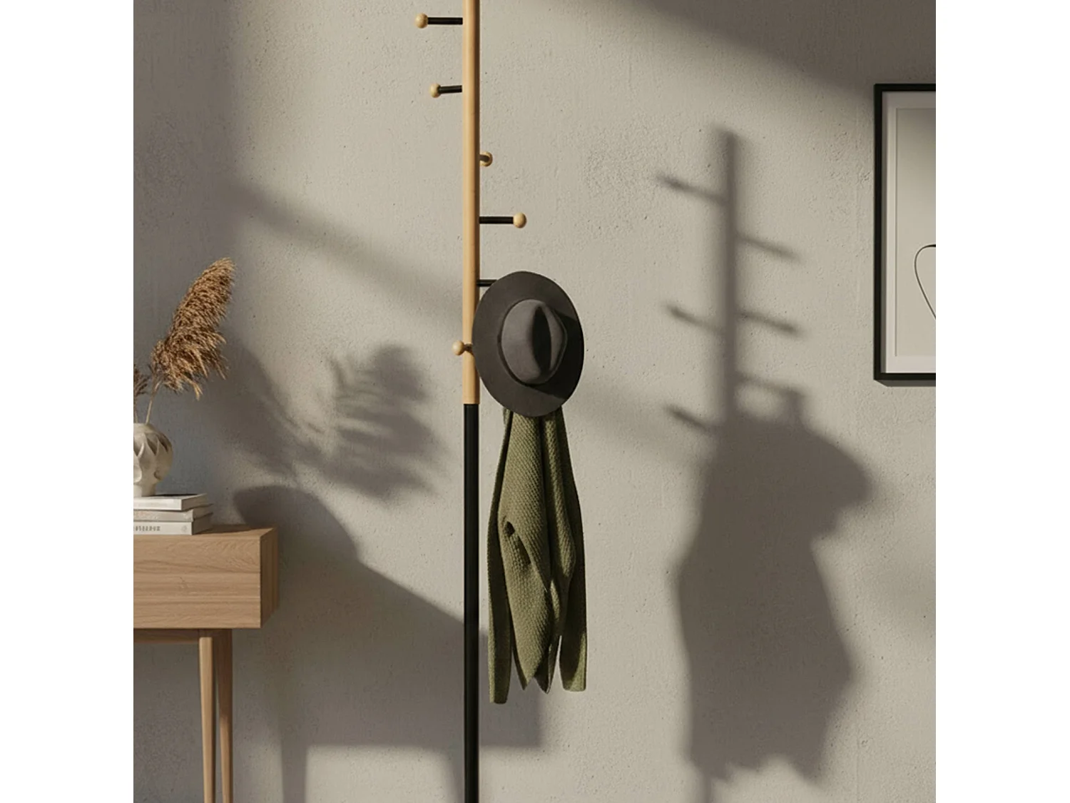 Porte-Manteau en Bois "Step" 172cm Noir & Naturel