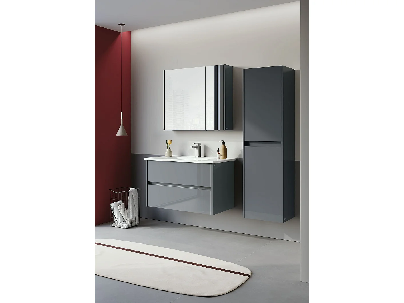 Ensemble Meuble Vasque avec Miroir (2 Pièces) "Arno 85" - 85 x 45 x 52 cm - Grey