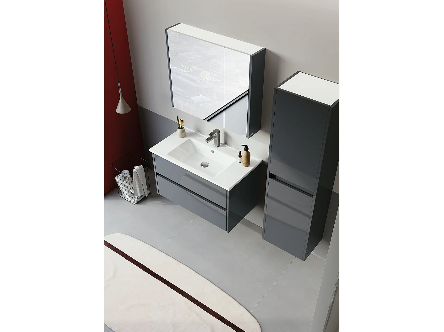 Ensemble Meuble Vasque avec Miroir (2 Pièces) "Arno 85" - 85 x 45 x 52 cm - Grey
