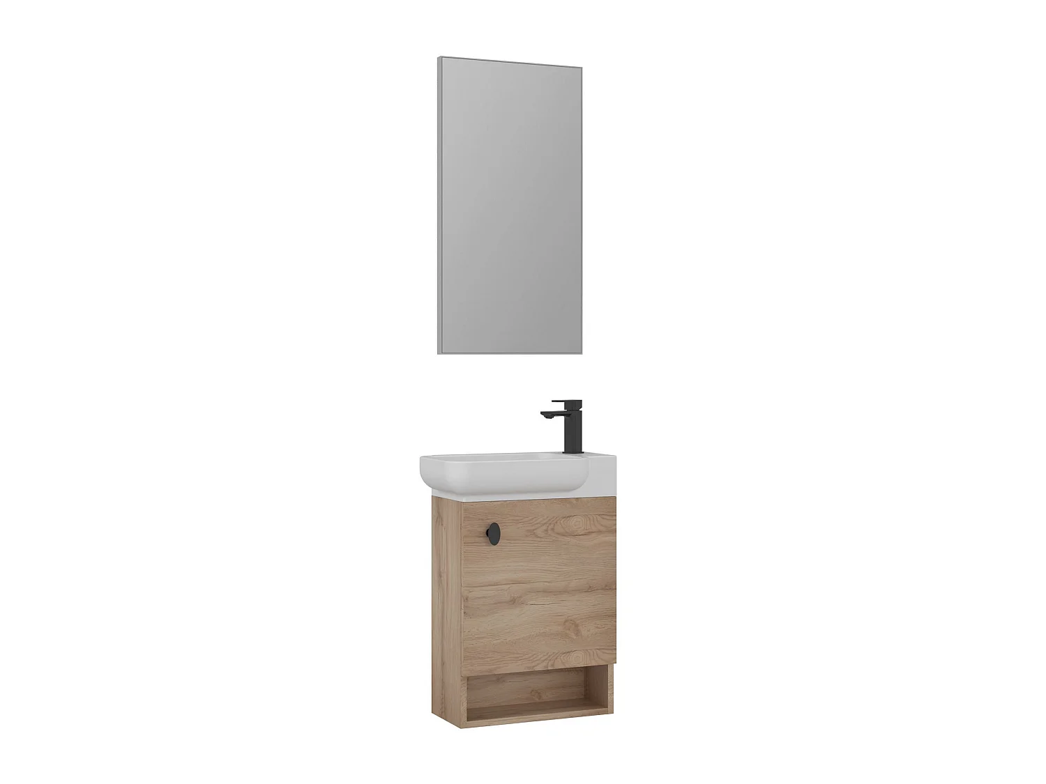 "Begonya 55" Ek Badrumsmöbelset med handfat och spegel (2-delat) - Modern Design, Soft-Close-Mekanism