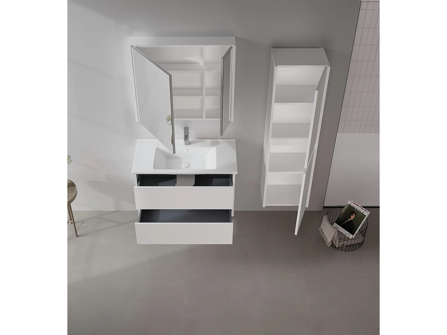 Ensemble Meuble Vasque avec Miroir (2 Pièces) "Arno 85" - 85 x 45 x 52 cm - White