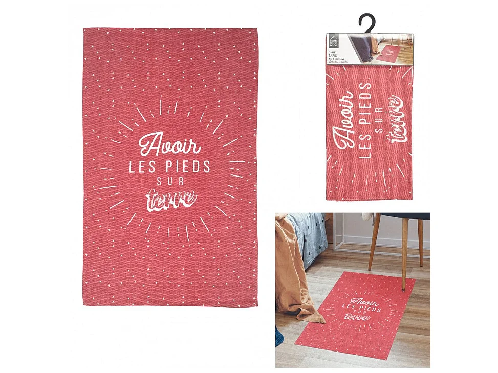 Tapis Déco "Les Pieds sur Terre" 50x80cm Rouge
