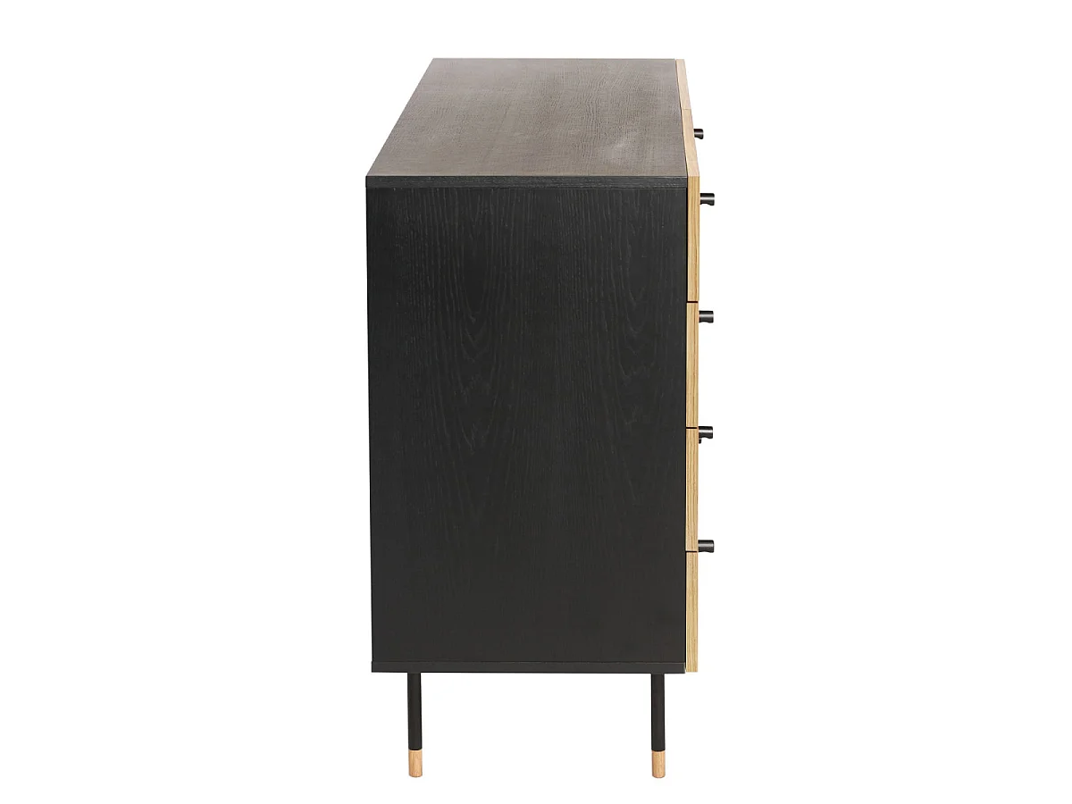 Commode 8 Tiroirs "Jugend" 130cm Noir & Chêne