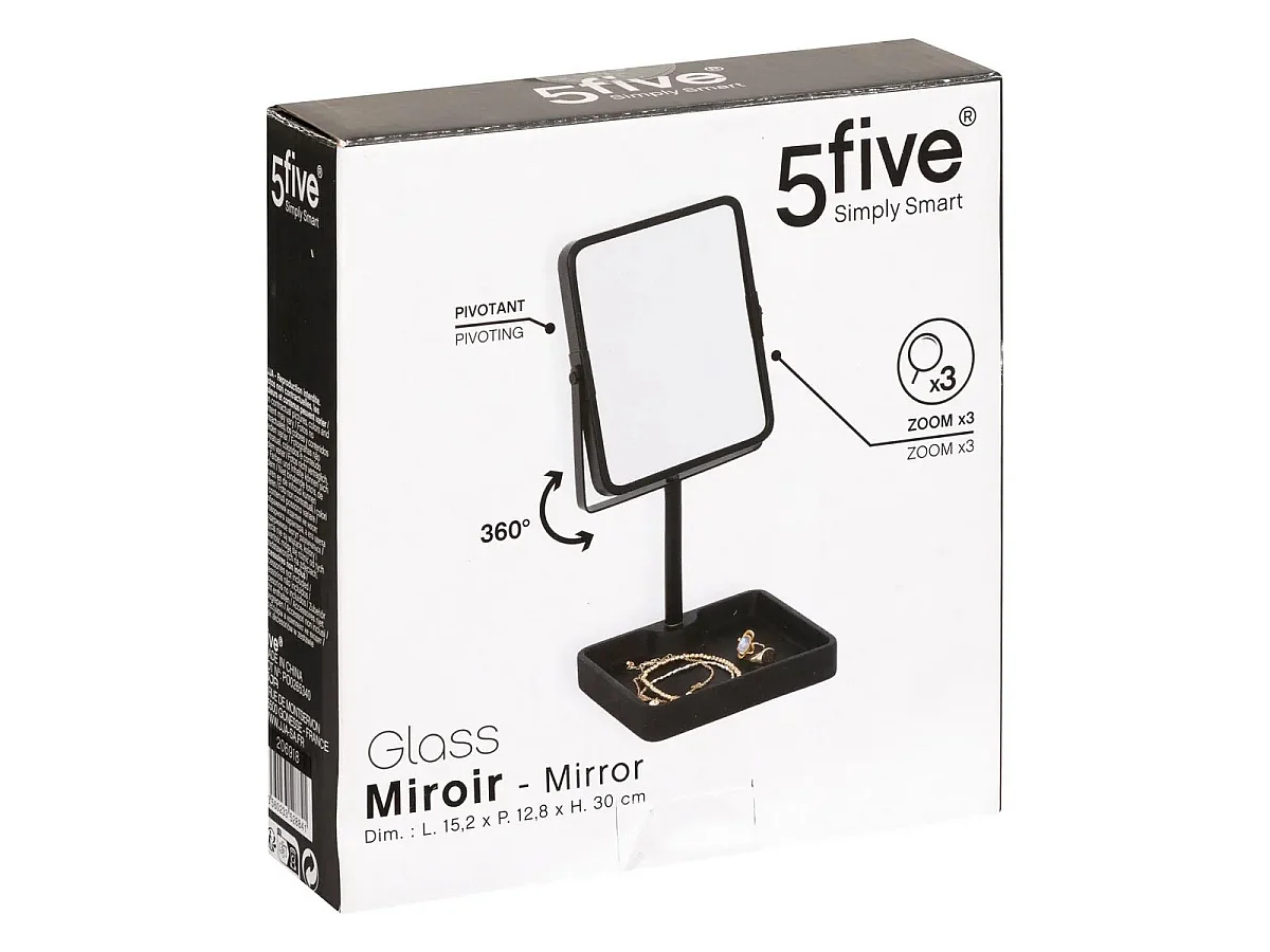 Miroir Pivotant sur Pied "Glass" 30cm Noir