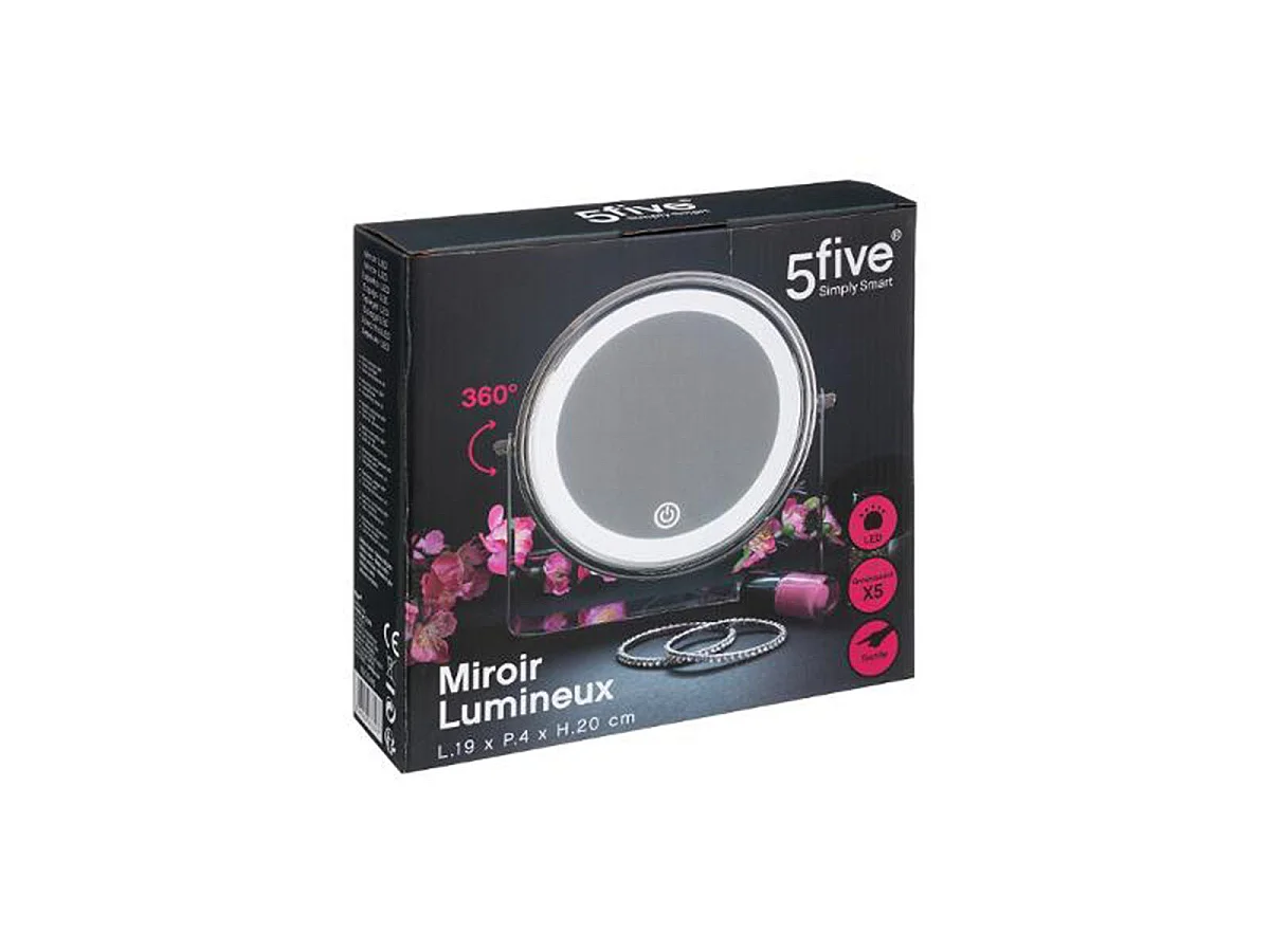 Miroir sur Pied Pivotant Tactile "Led" 20cm Argent