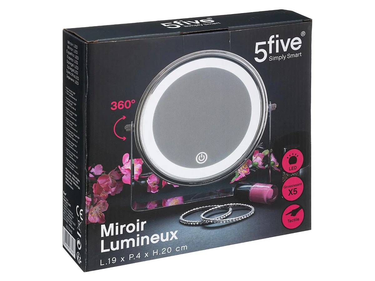 Miroir sur Pied Pivotant Tactile "Led" 20cm Argent