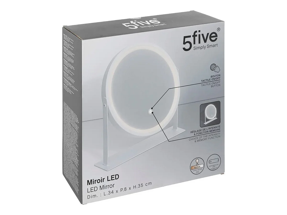 Miroir Pivotant à Poser "LED" 35cm Blanc