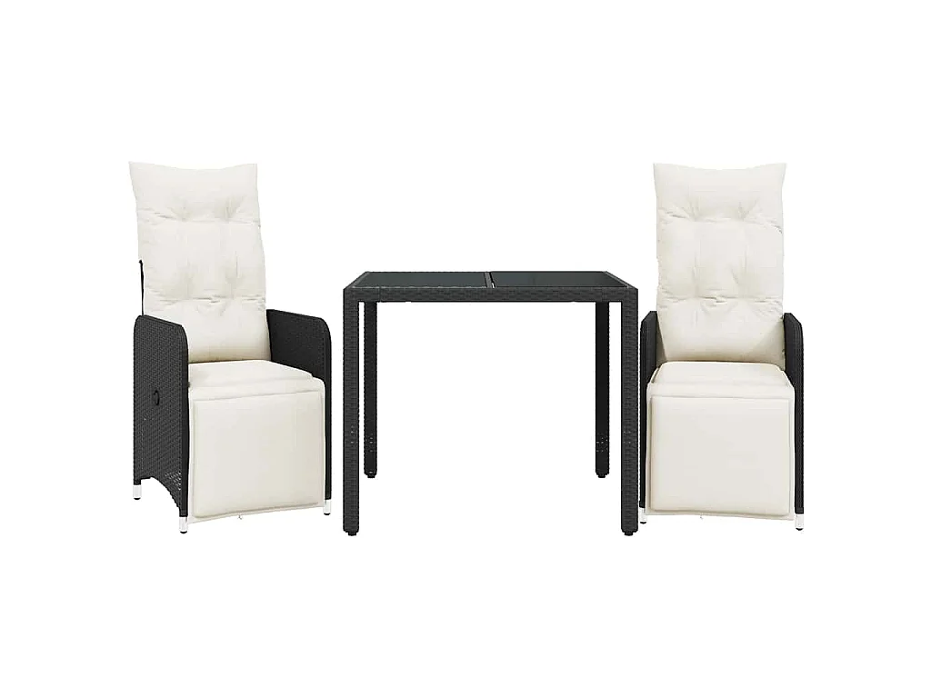 Ensemble de bistro de jardin 3 pièces coussins noir poly rotin