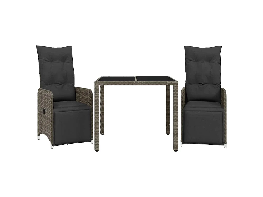 Ensemble de bistro de jardin 3 pièces coussins gris poly rotin