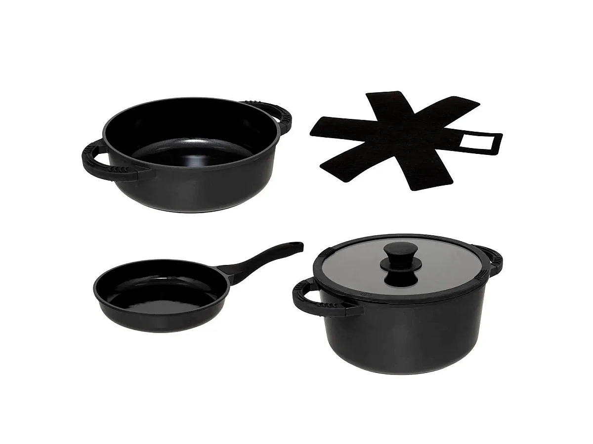 Batterie de Cuisine 6 Pièces "Fonte" 45cm Noir