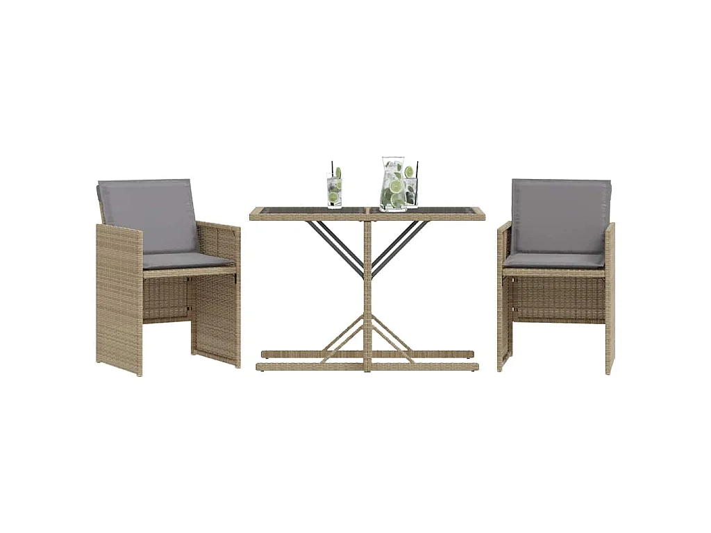 Ensemble de bistro 3 pièces coussins mélange beige résine tressée