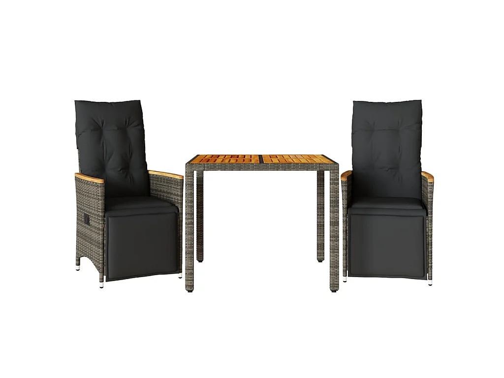 Ensemble de bistro de jardin 3 pièces coussins gris poly rotin