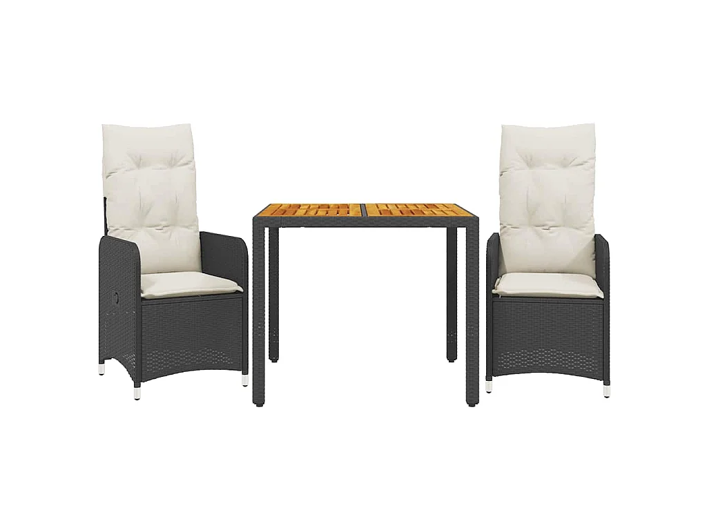 Ensemble de bistro de jardin 3 pièces coussins noir poly rotin