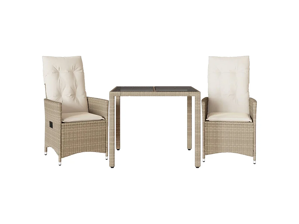 Ensemble de bistro 3 pièces avec coussins beige résine tressée