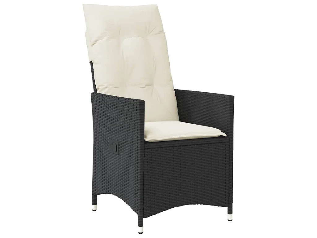 Ensemble de bistro 3 pièces et coussins noir résine tressée acacia