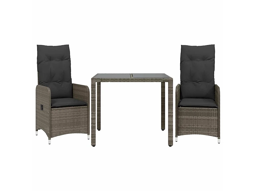 Ensemble de bistro de jardin 3 pièces coussins gris poly rotin