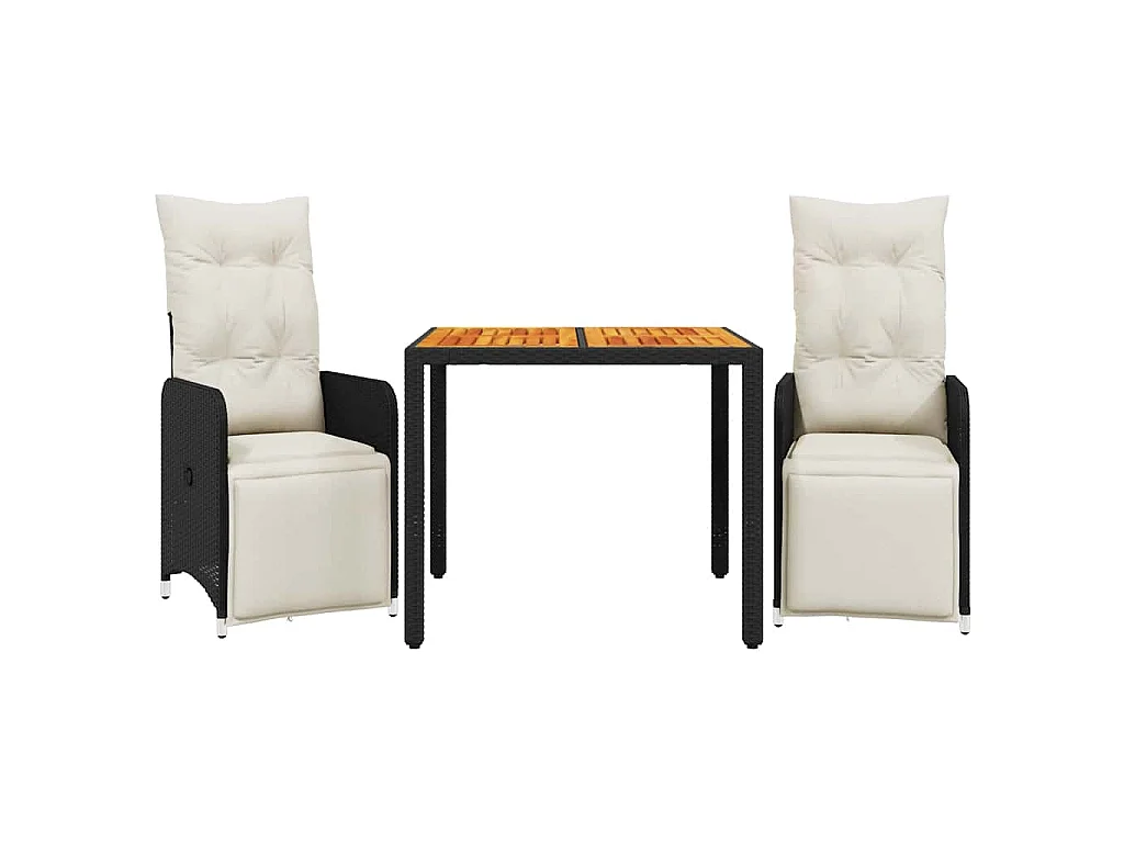 Ensemble de bistro de jardin 3 pièces coussins noir poly rotin