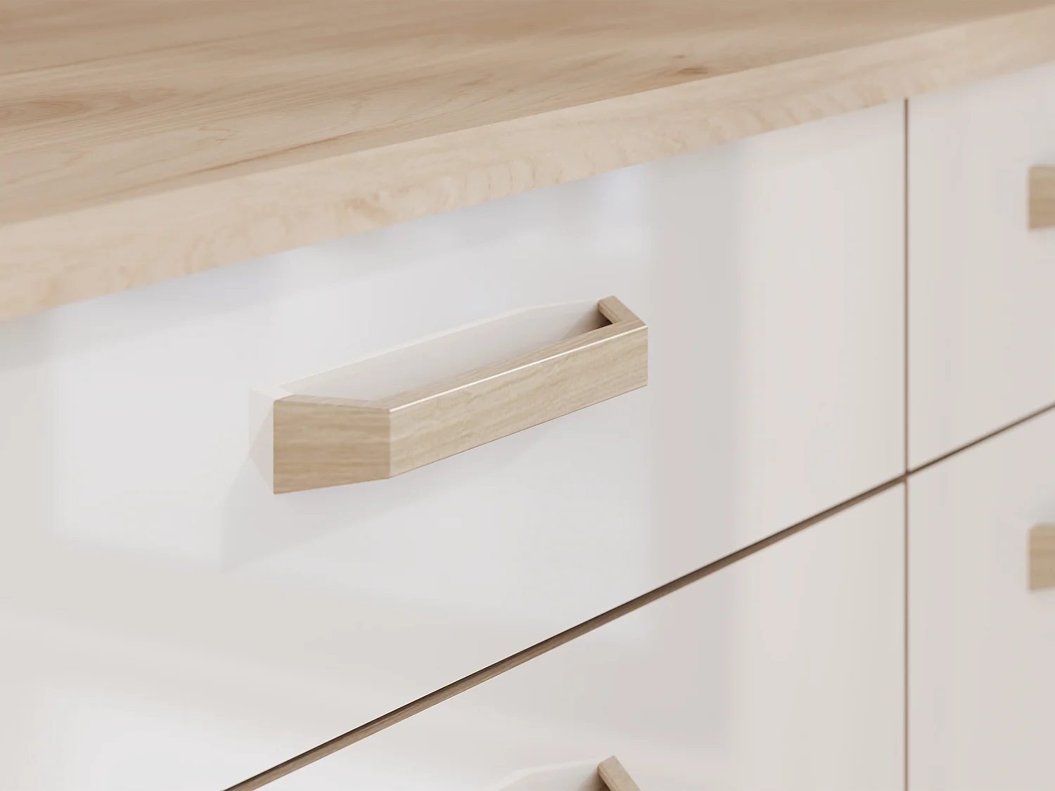 Cuisine complète - Avec plan de travail 300 cm - Blanc brillant et Naturel clair - TRATTORIA