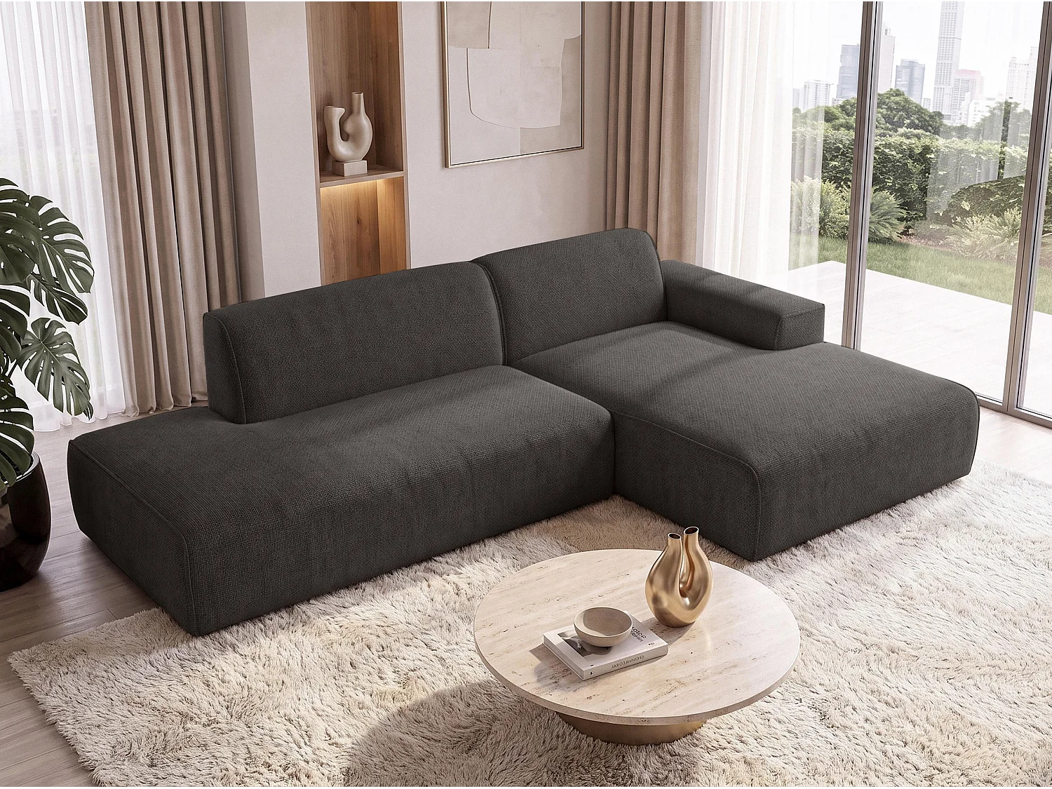 AX LIVING Moderne Hoekbank Didim Duo 284 cm Grafiet Chenille Hoekbank R