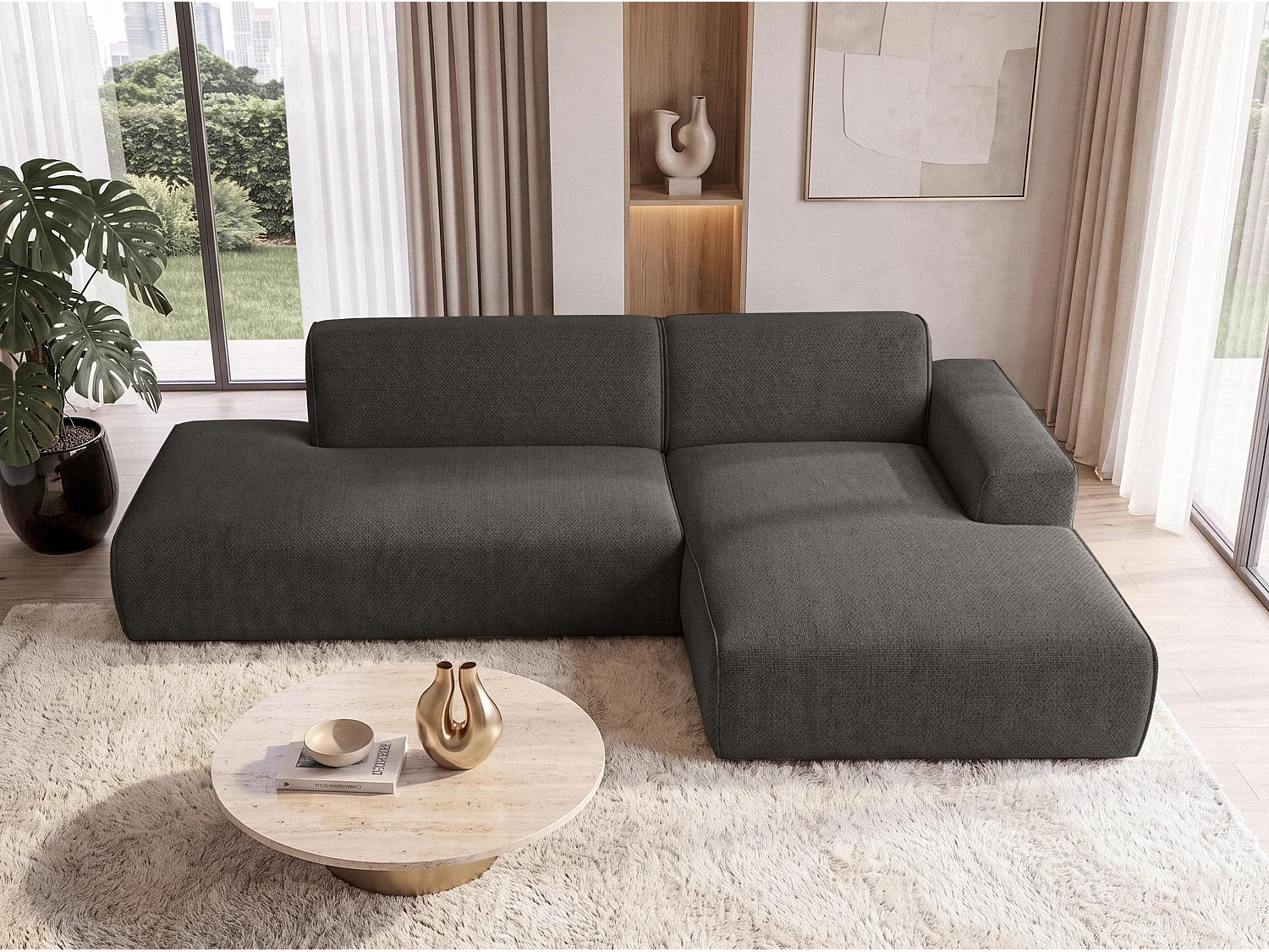 AX LIVING Moderne Hoekbank Didim Duo 284 cm Grafiet Chenille Hoekbank R