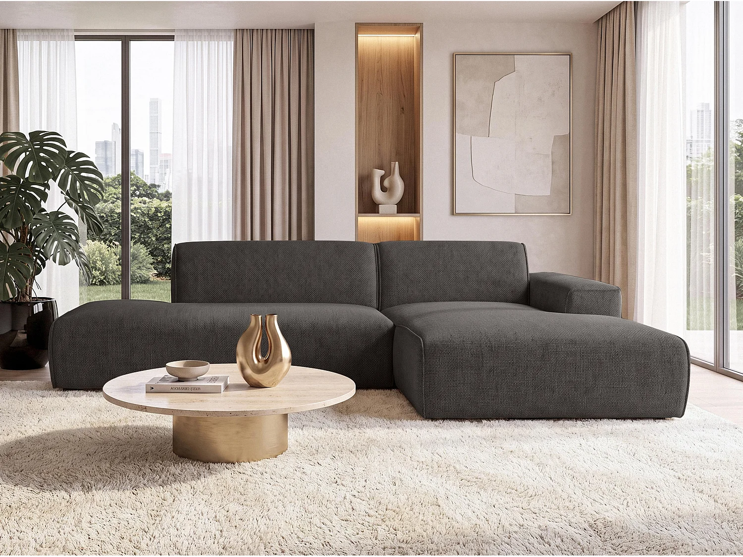 AX LIVING Moderne Hoekbank Didim Duo 284 cm Grafiet Chenille Hoekbank R