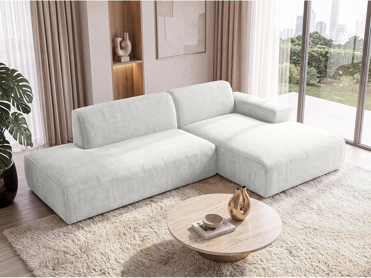 AX LIVING Moderne Hoekbank Didim Duo 284 cm Wit Chenille Hoekbank R