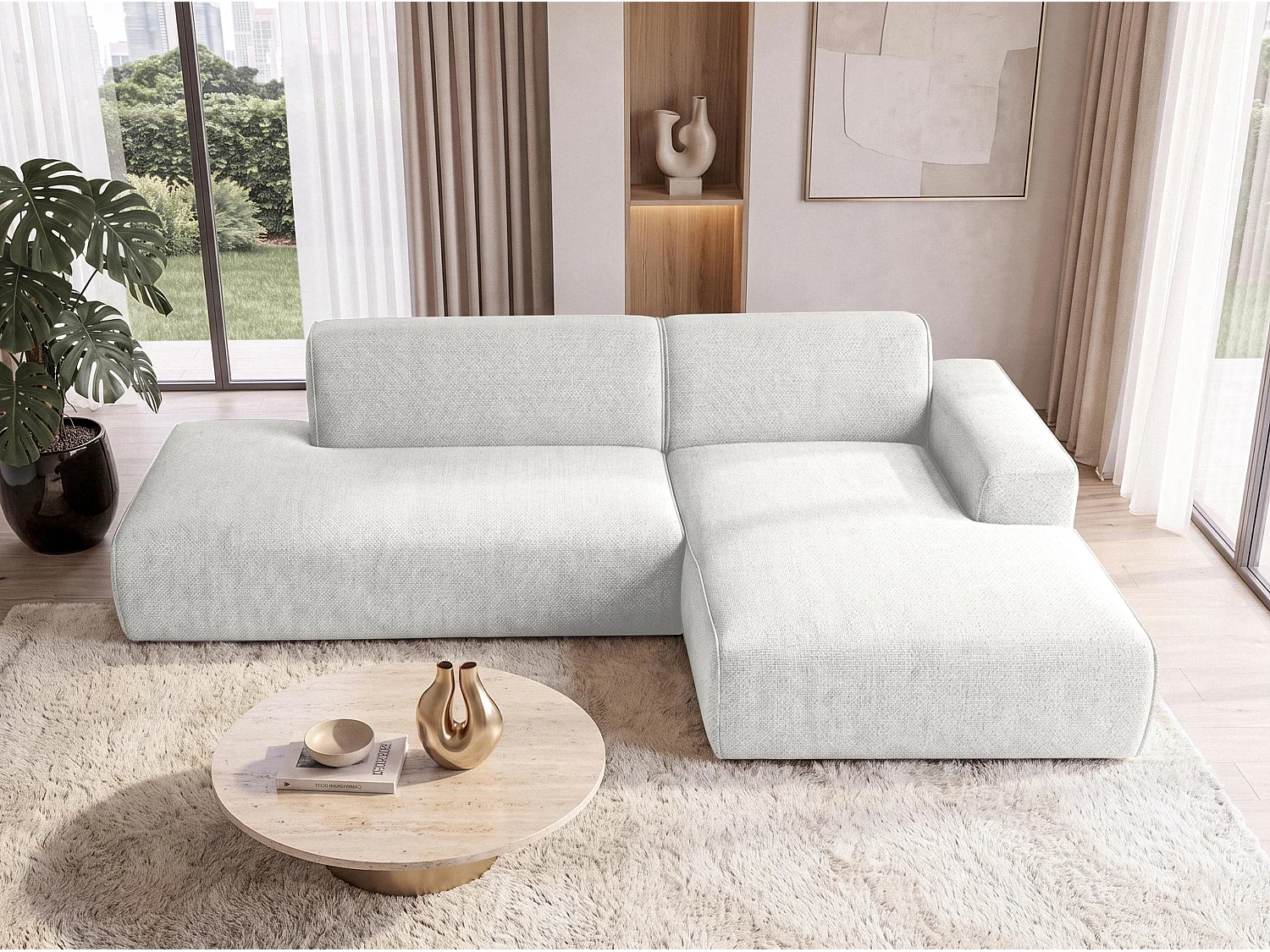 AX LIVING Moderne Hoekbank Didim Duo 284 cm Wit Chenille Hoekbank R