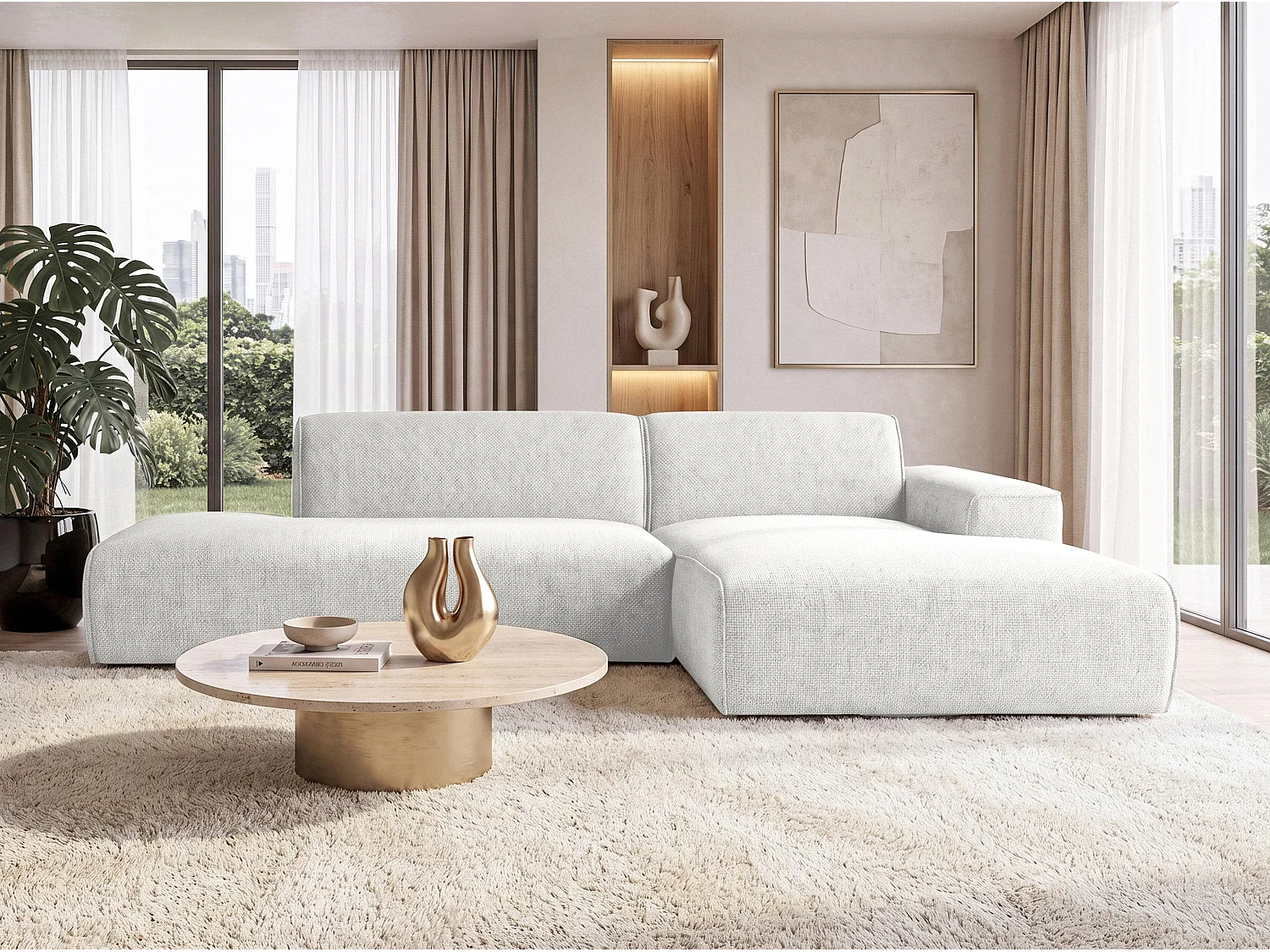 AX LIVING Moderne Hoekbank Didim Duo 284 cm Wit Chenille Hoekbank R